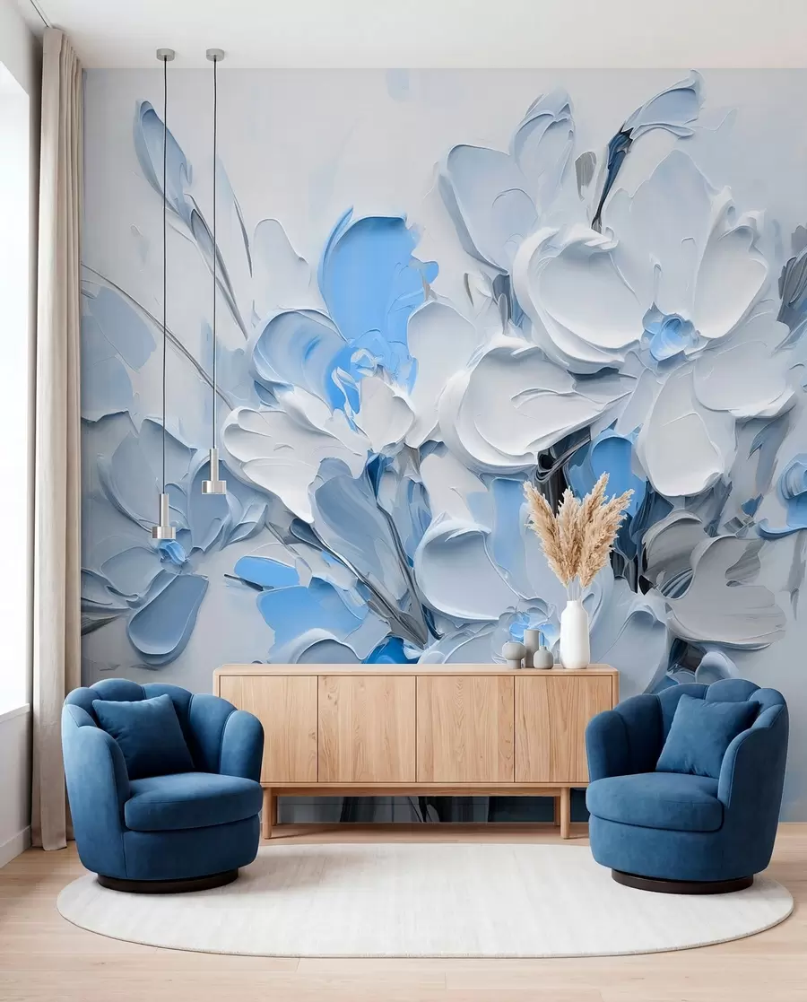 Papier peint Fleurs abstraites volumétriques dans le style de la peinture à l'huile w03582v1