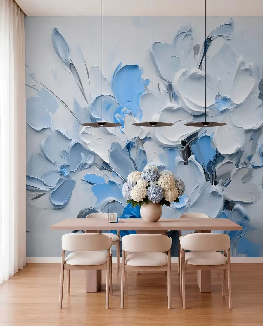 Papier peint Fleurs abstraites volumétriques dans le style de la peinture à l'huile w03582v1