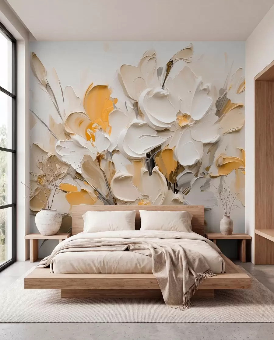 Papier peint Fleurs abstraites volumétriques dans le style de la peinture à l'huile w03582v2