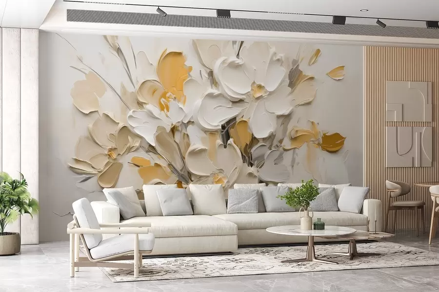 Papier peint Fleurs abstraites volumétriques dans le style de la peinture à l'huile w03582v2