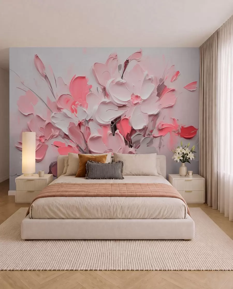 Papier peint Fleurs abstraites volumétriques dans le style de la peinture à l'huile w03582v3