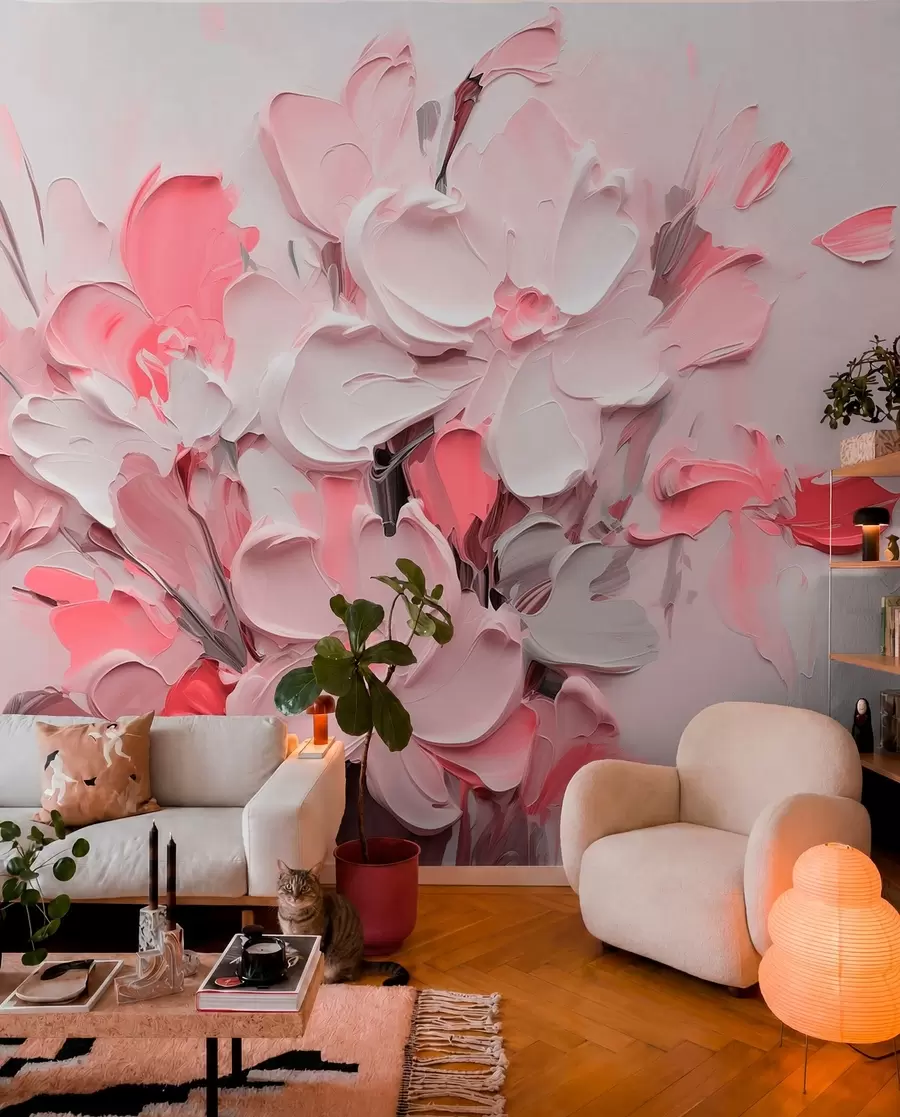 Papier peint Fleurs abstraites volumétriques dans le style de la peinture à l'huile w03582v3