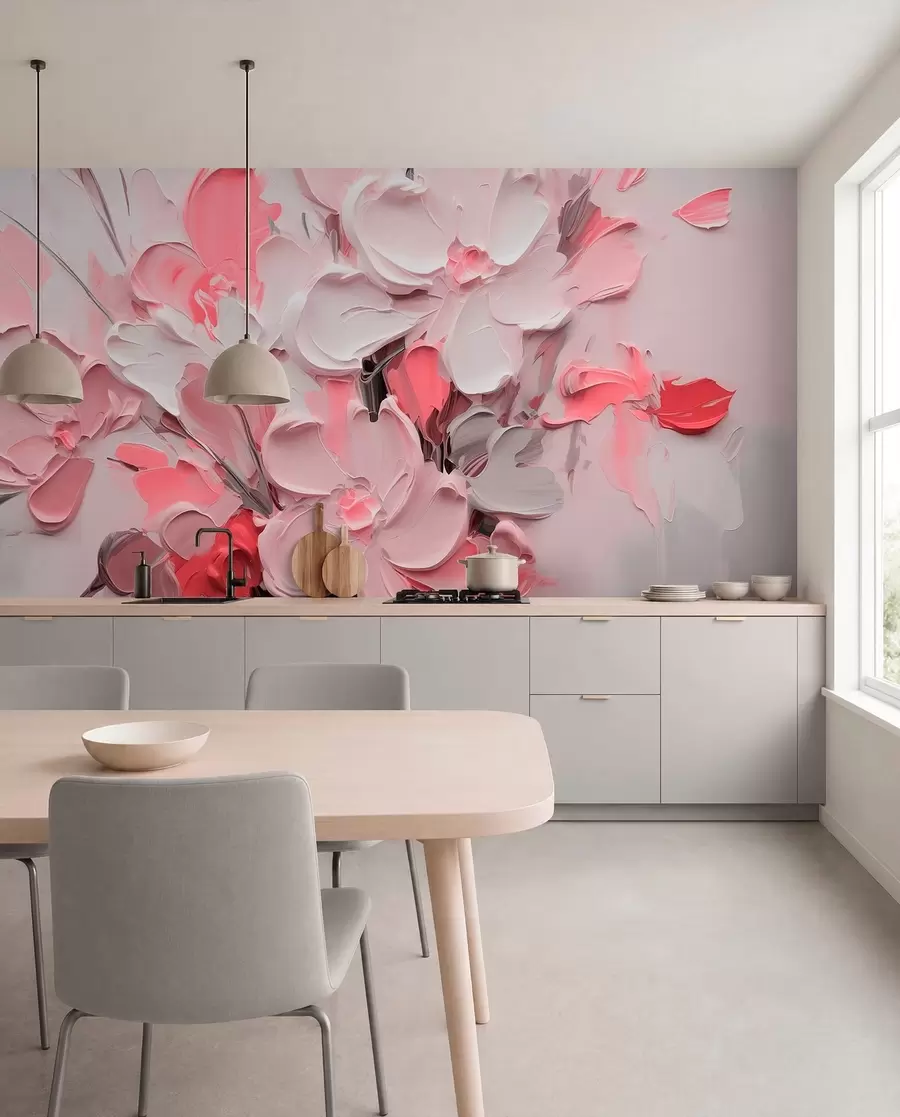 Papier peint Fleurs abstraites volumétriques dans le style de la peinture à l'huile w03582v3