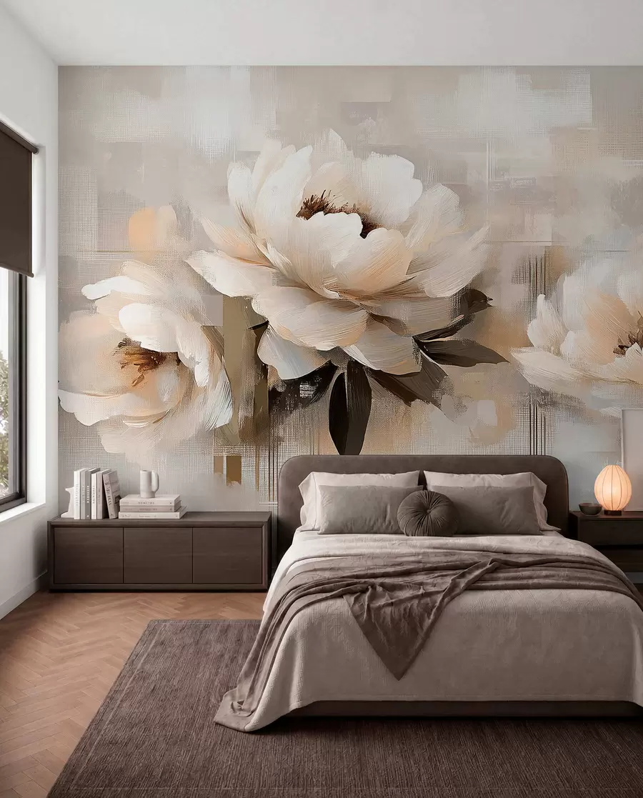 Papier peint Pivoines vintage abstraites blanches w03581