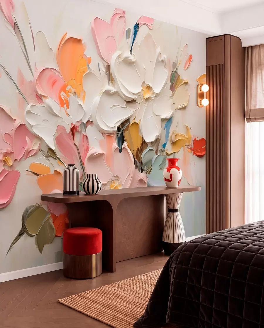 Papier peint Fleurs abstraites volumétriques dans le style de la peinture à l'huile w03582