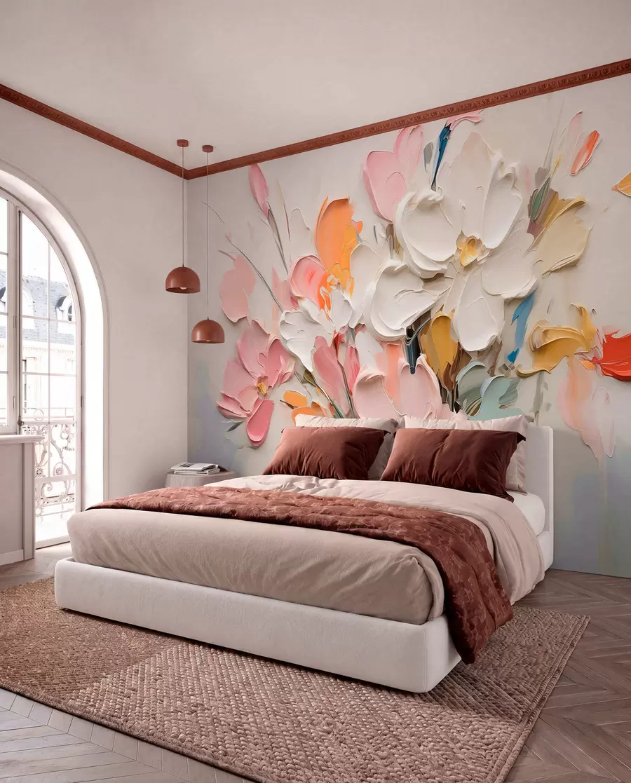 Papier peint Fleurs abstraites volumétriques dans le style de la peinture à l'huile w03582