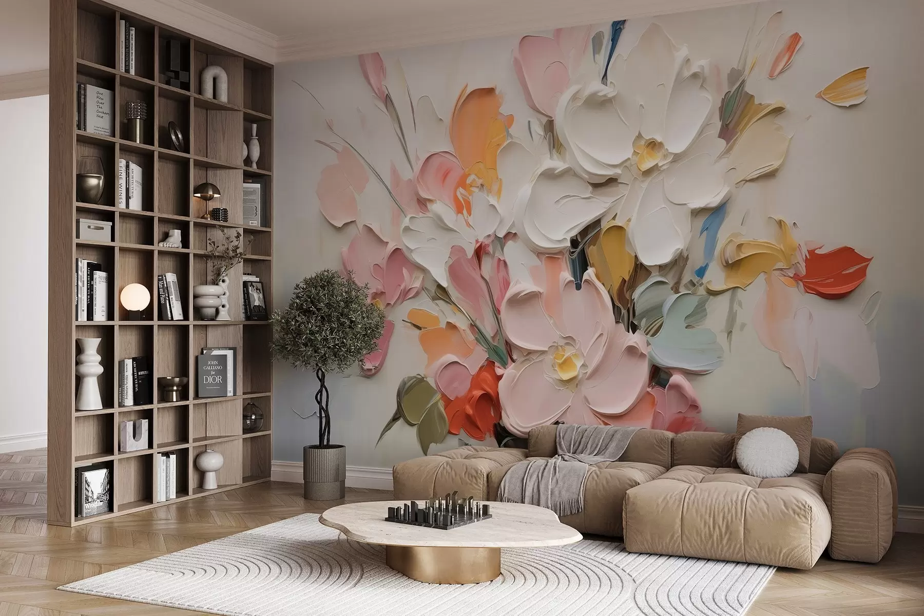 Papier peint Fleurs abstraites volumétriques dans le style de la peinture à l'huile w03582
