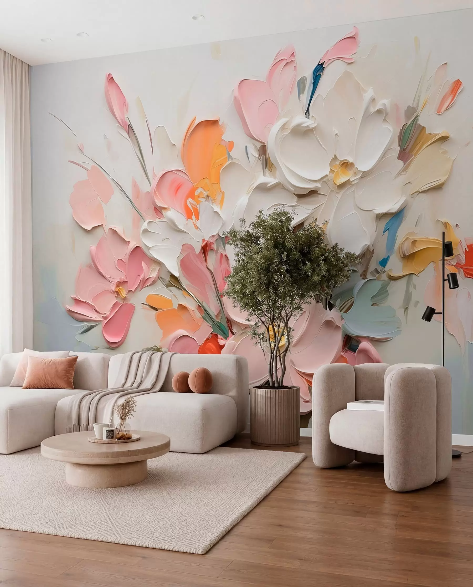 Papier peint Fleurs abstraites volumétriques dans le style de la peinture à l'huile w03582