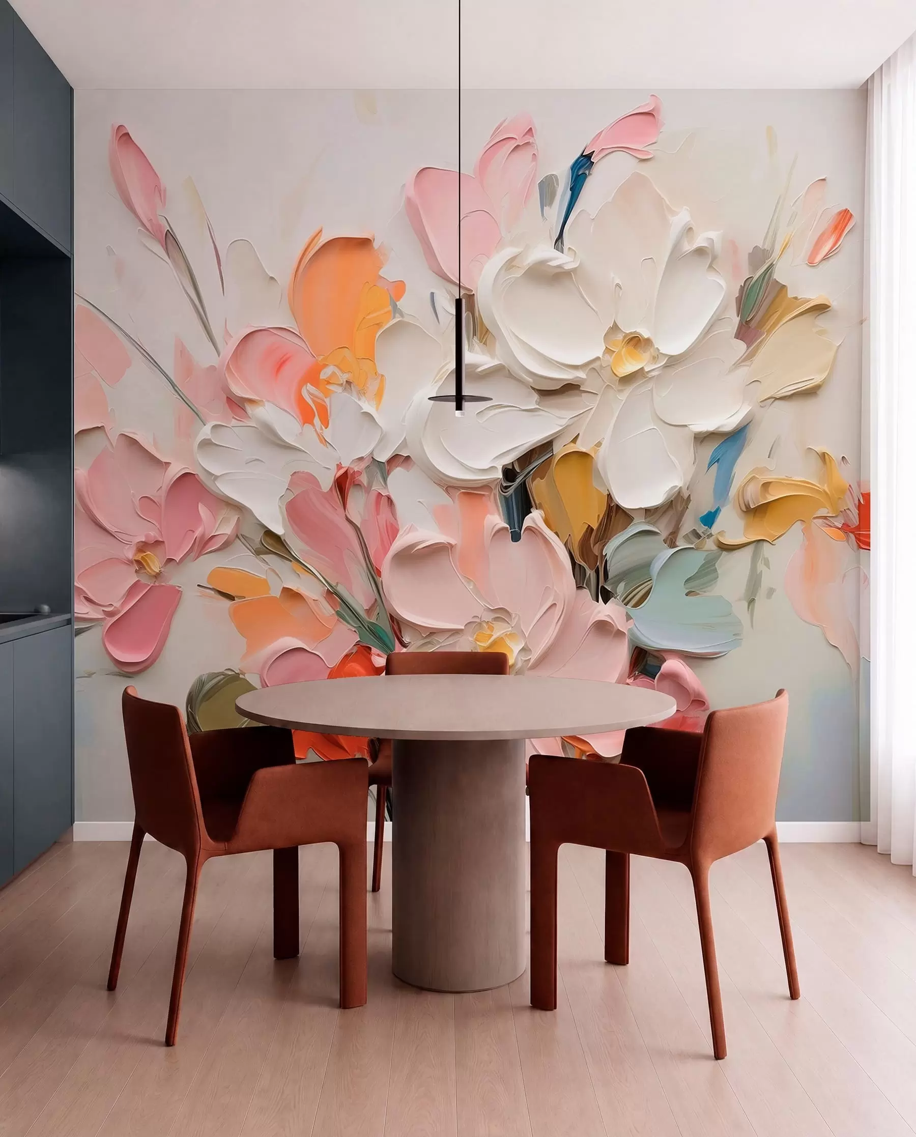 Papier peint Fleurs abstraites volumétriques dans le style de la peinture à l'huile w03582