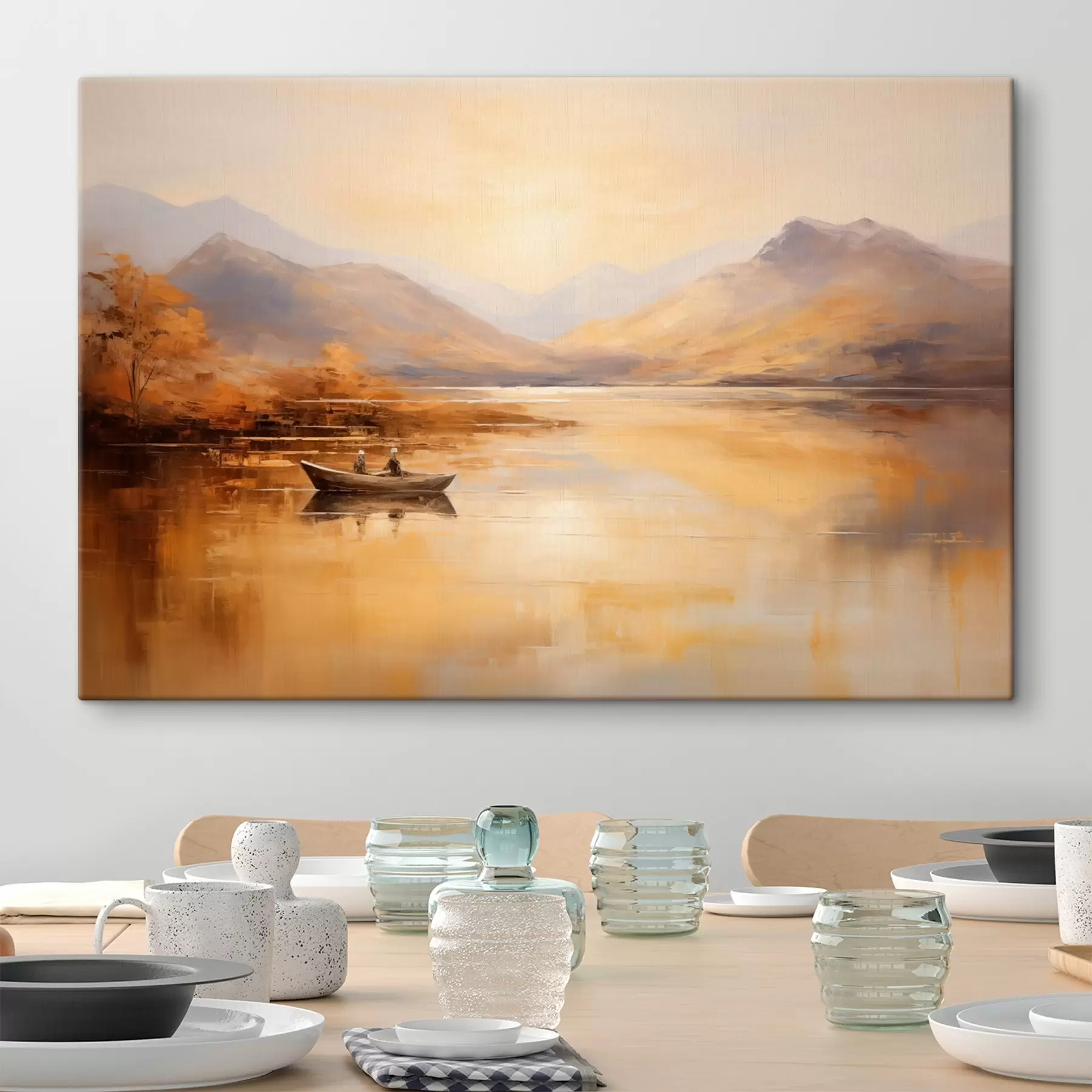 Tableau Pêche sur le lac imitation pastel s43542