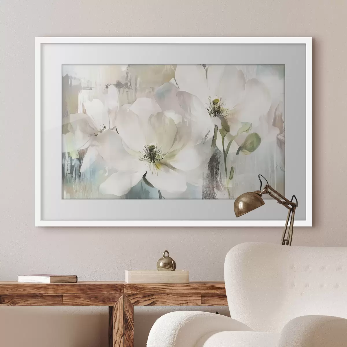 Poster Fleurs blanches à la peinture à l'huile f43903