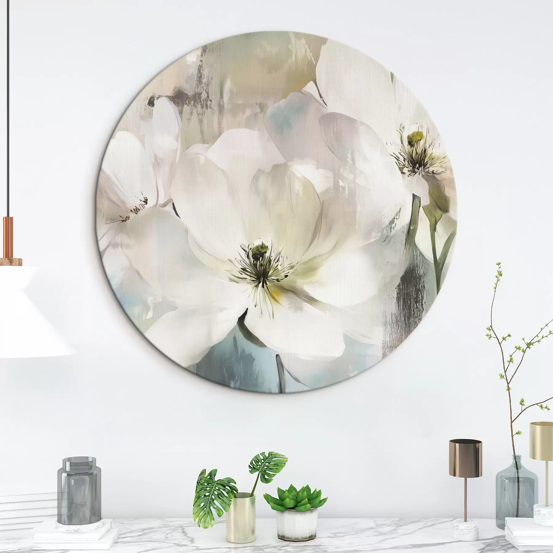 Tableau Fleurs blanches à la peinture à l'huile r43903
