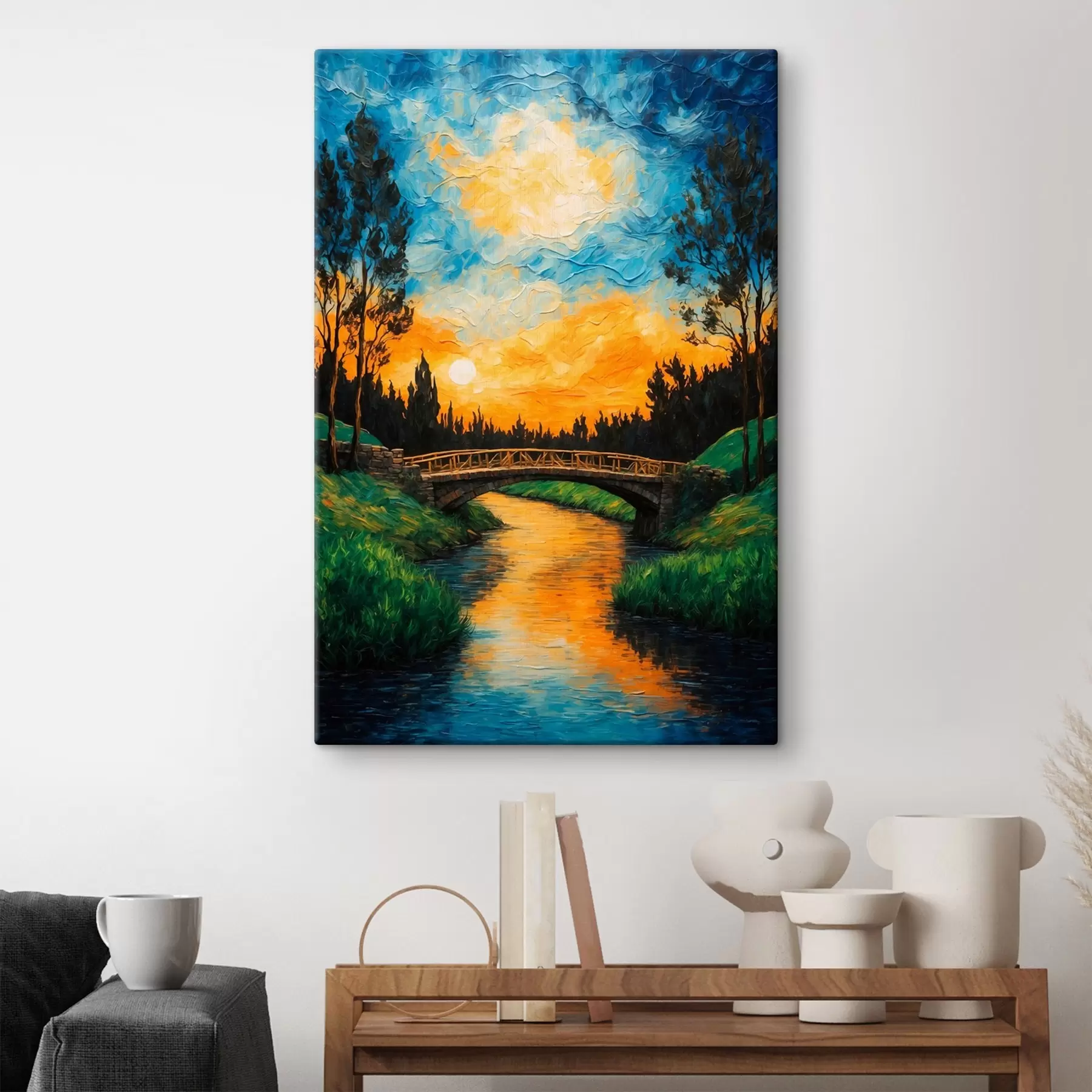 Tableau Pont dans la forêt en peinture acrylique s43868