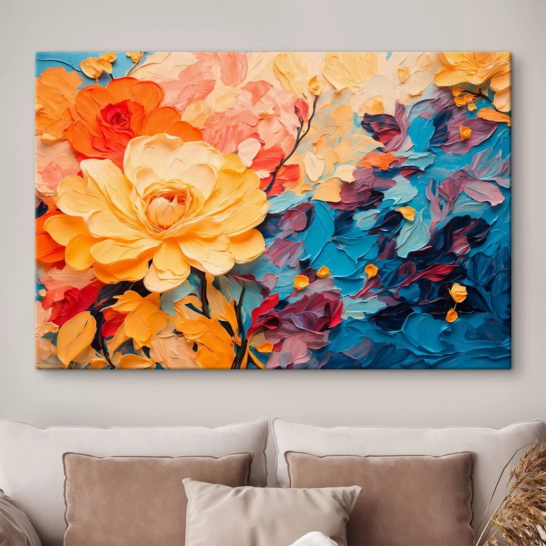 Papier peint Fleurs sur fond abstrait dans le style de la peinture à l'huile s43442