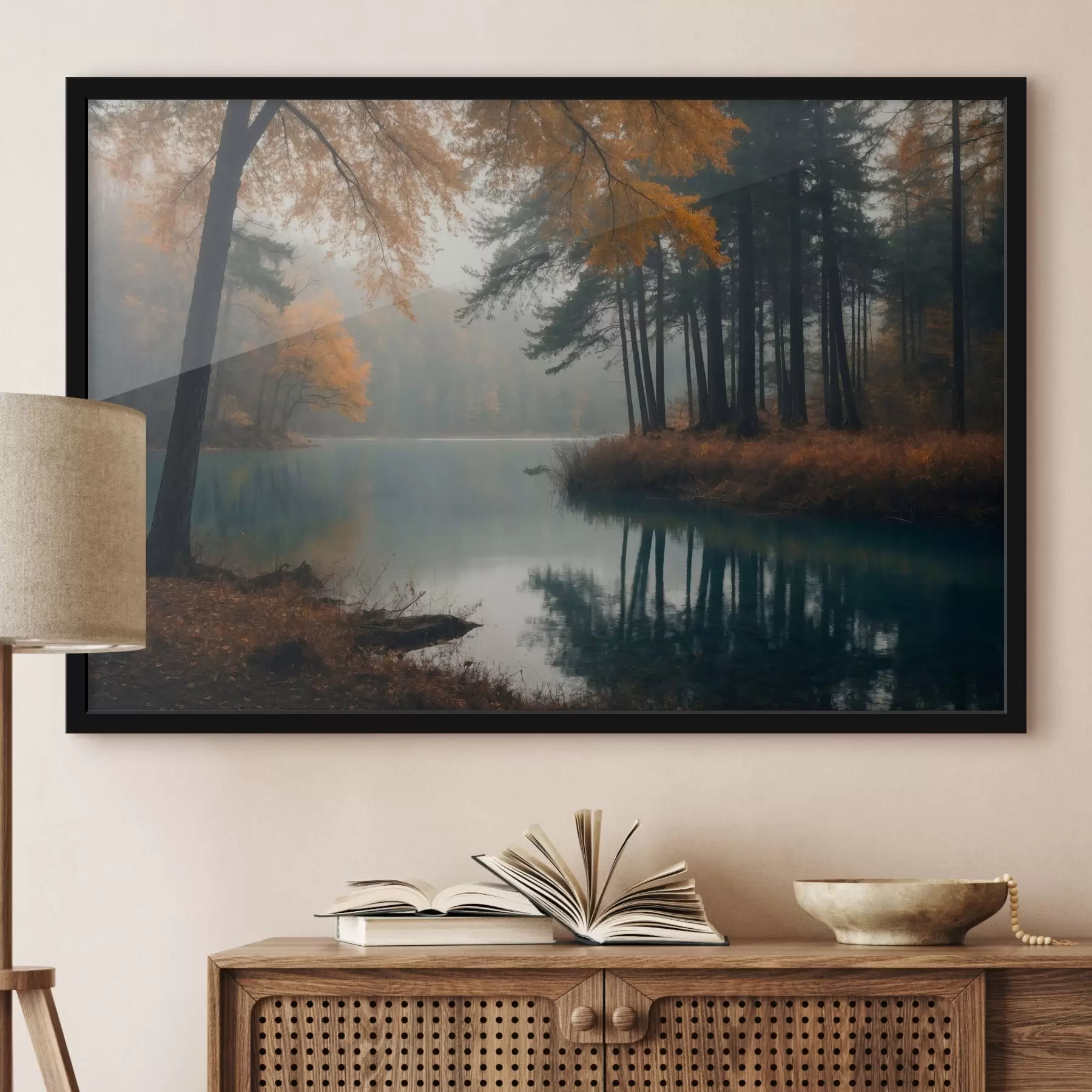 Tableau Lac dans une forêt d'automne f43463