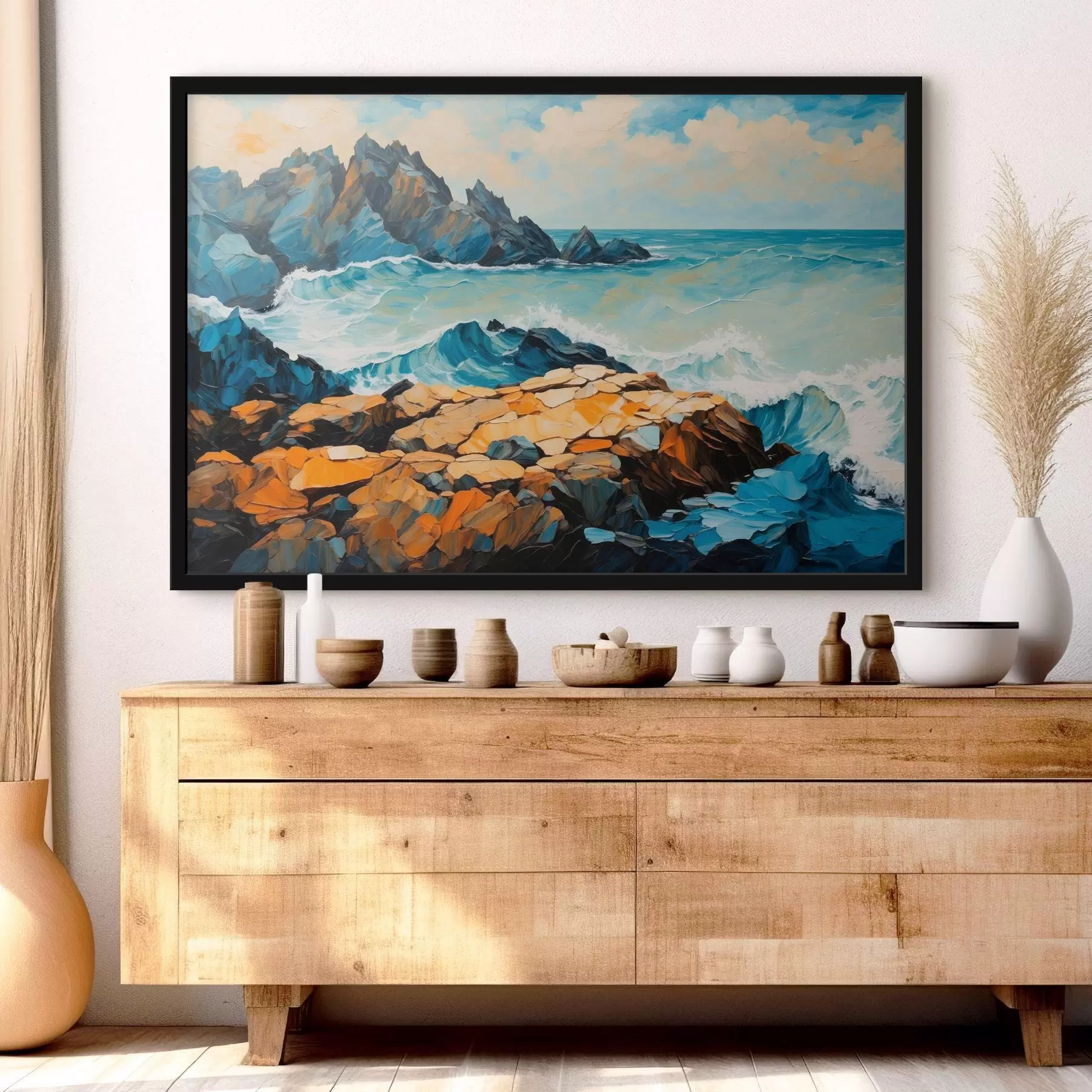 Papier peint Les vagues s'écrasent sur les rochers f43458