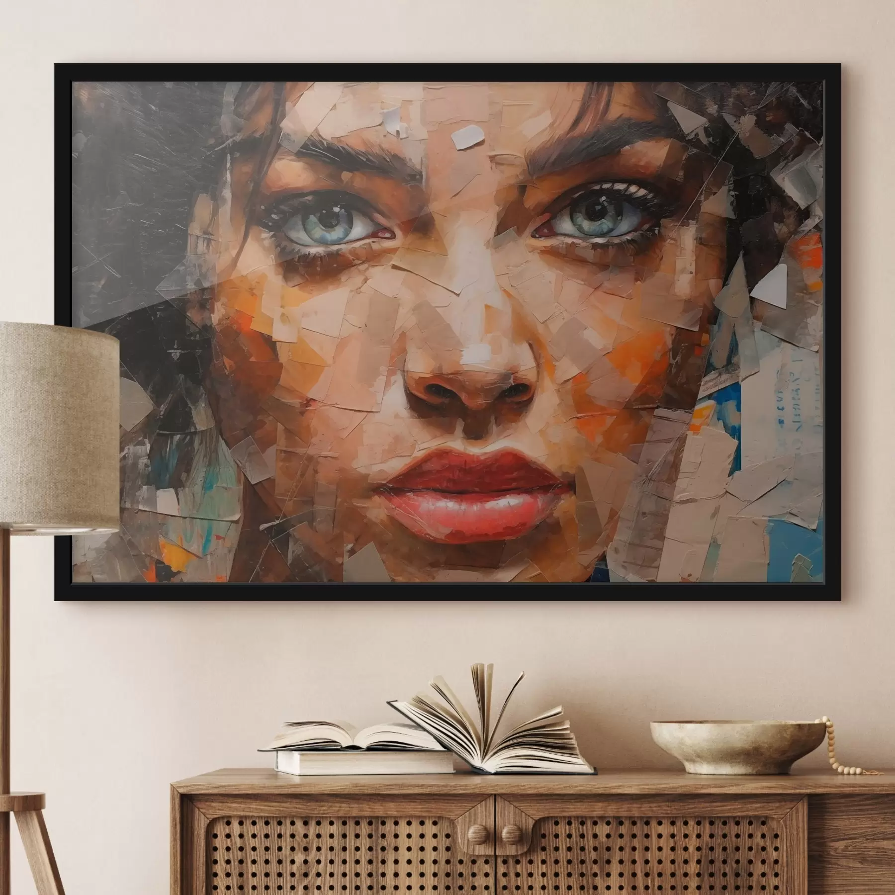 Papier peint Le visage d'une fille fait de journaux f43467