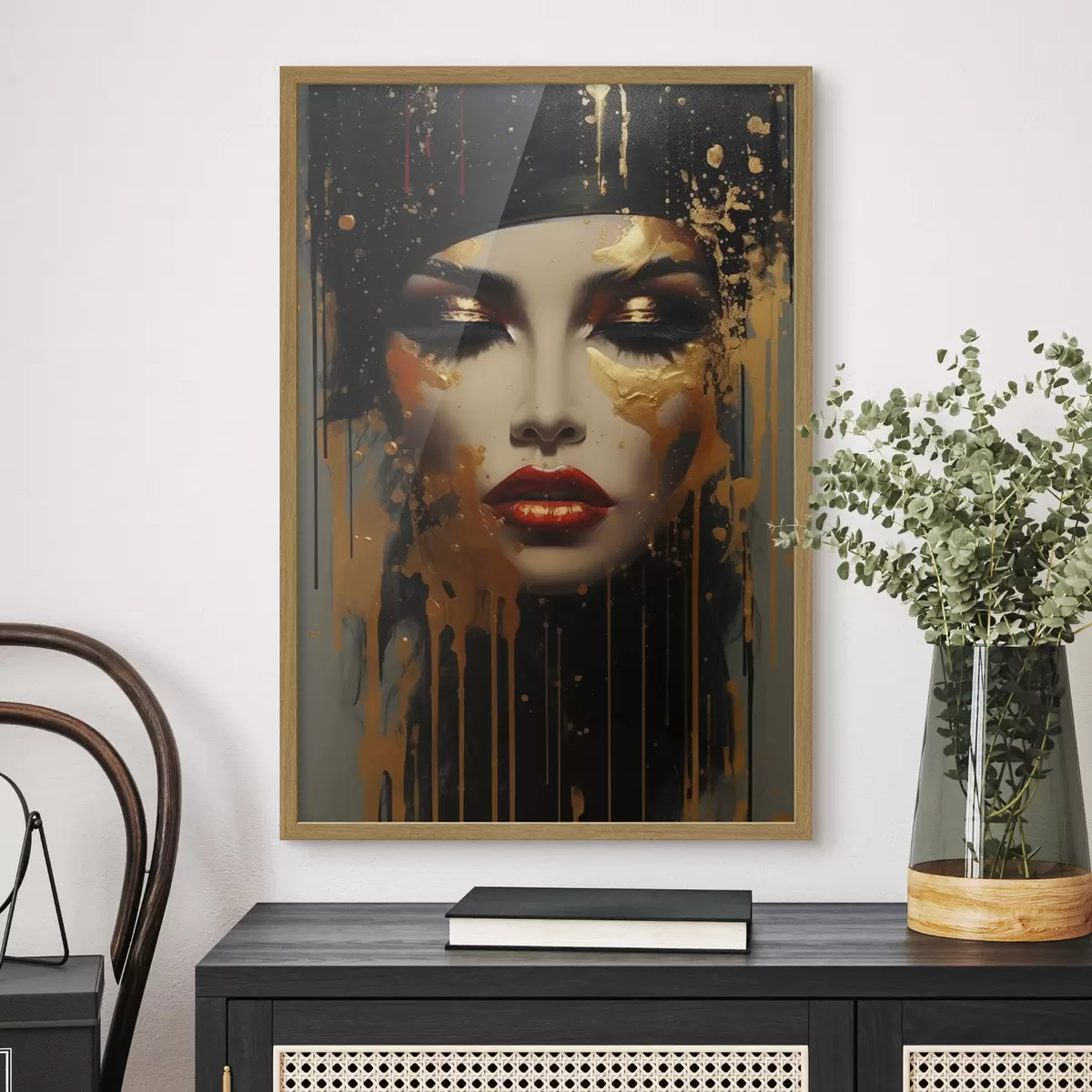 Poster Visage de fille avec de la peinture jaune f43468
