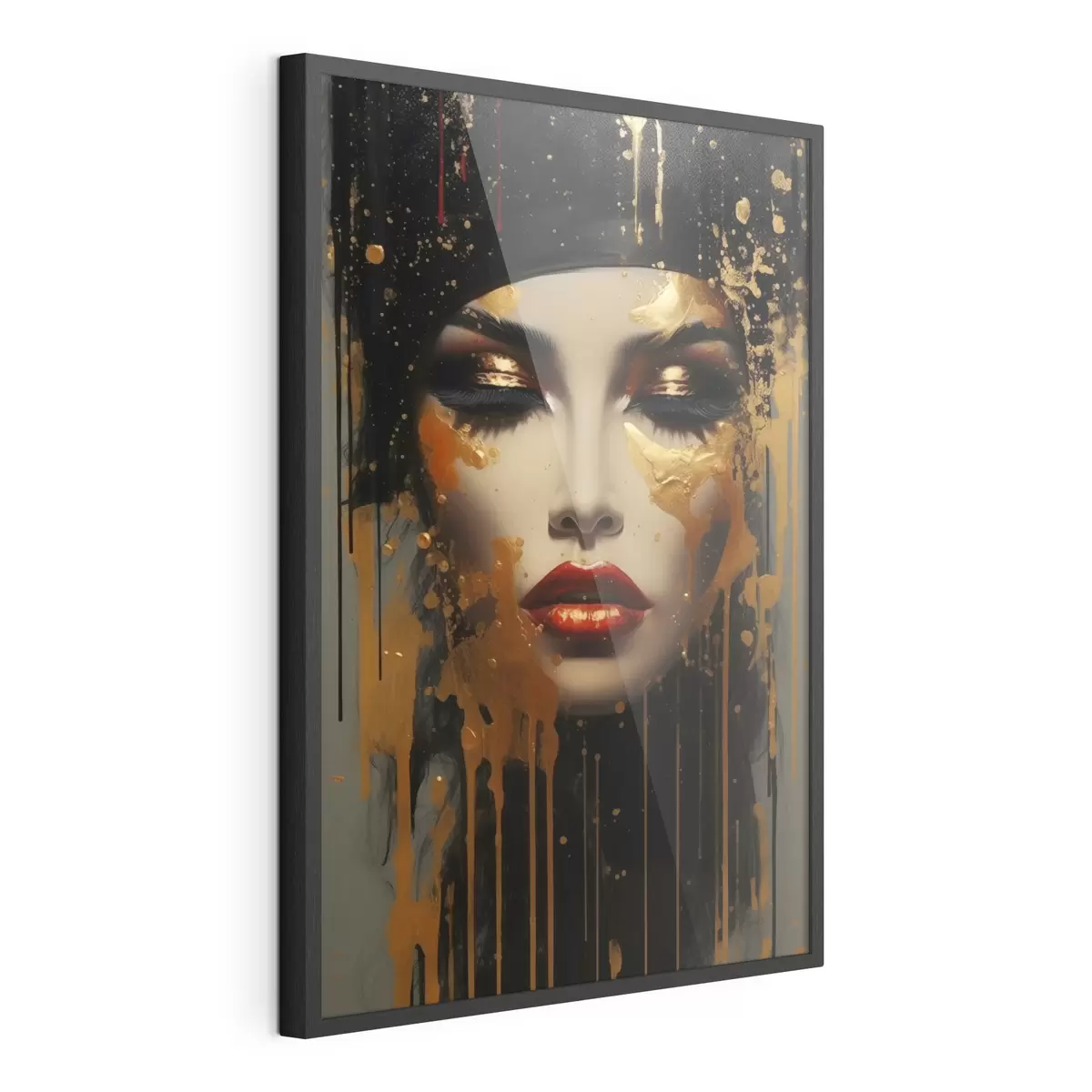 Poster Visage de fille avec de la peinture jaune f43468