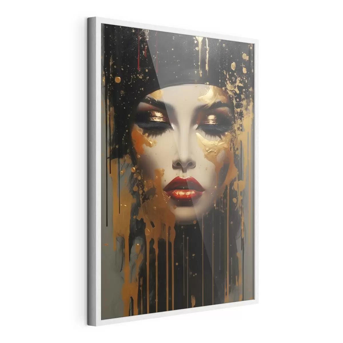 Poster Visage de fille avec de la peinture jaune f43468