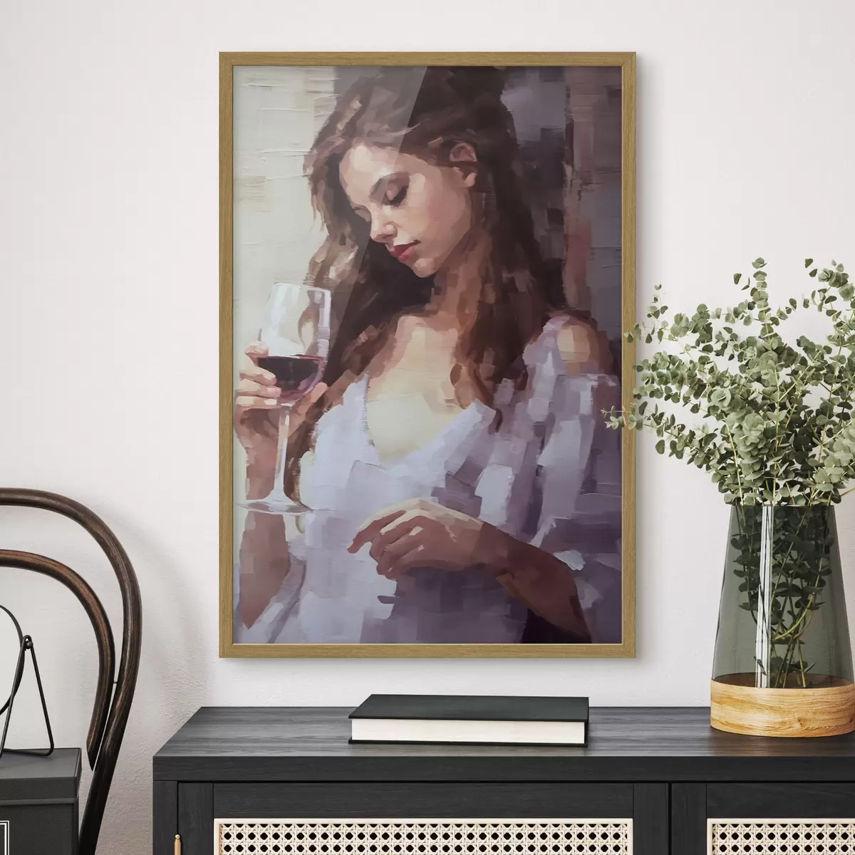 Poster Fille avec un verre de vin f43940