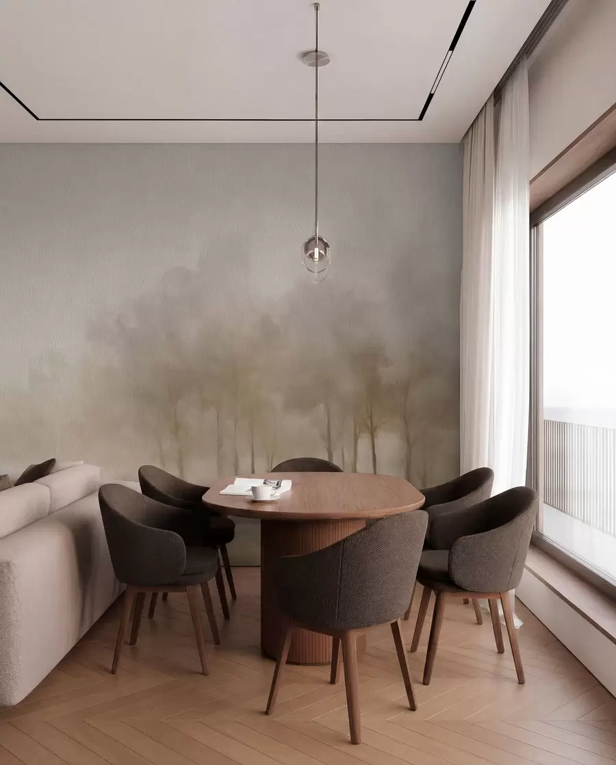 Papier peint Forêt dans une brume sépia w03596