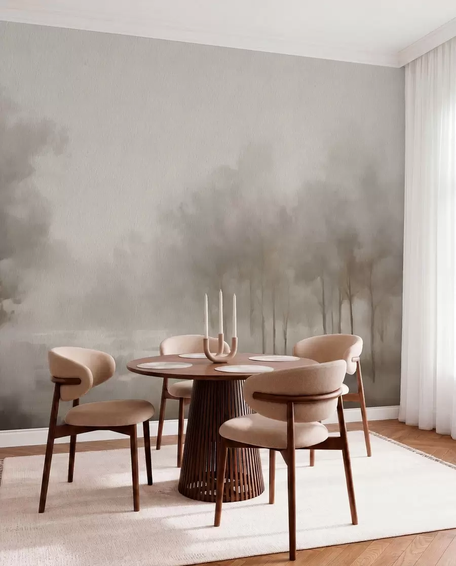 Papier peint Bois dans la brume nacrée w03596v1