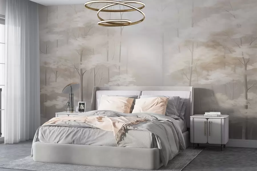 Papier peint Forêt brumeuse avec de beaux arbres délicats w03599