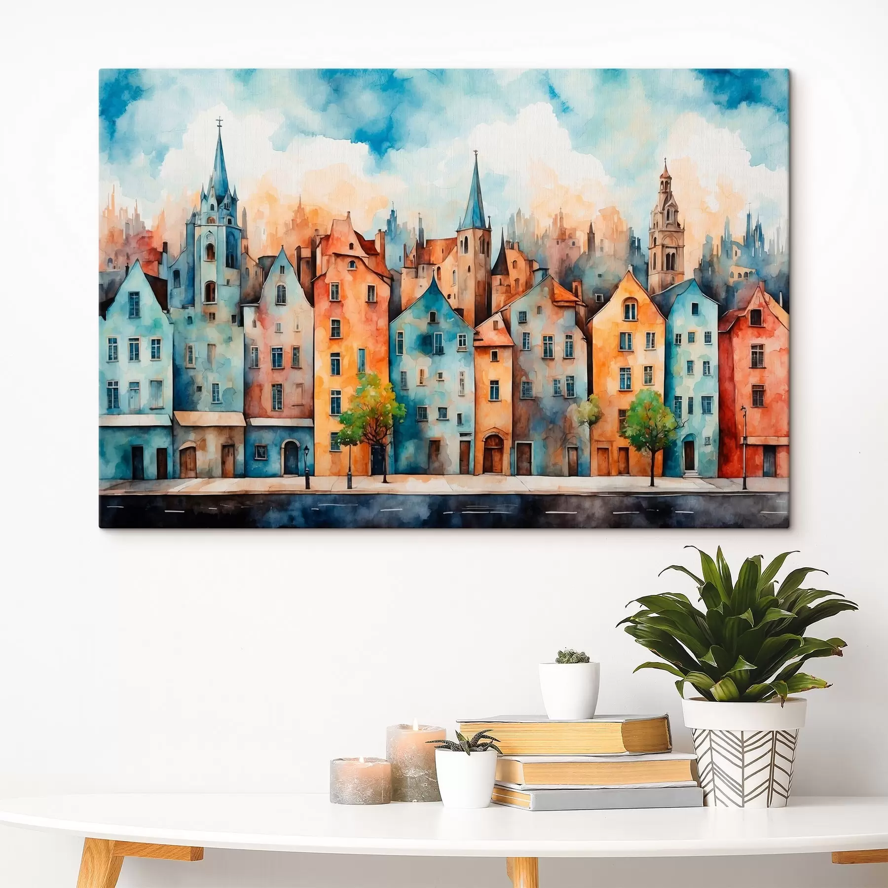 Papier peint Ville européenne en style peinture aquarelle s43441