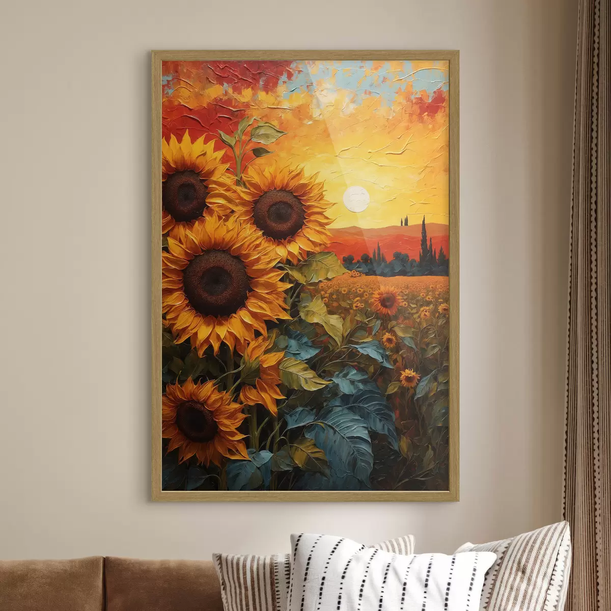 Poster Champ de tournesols au coucher du soleil f43460