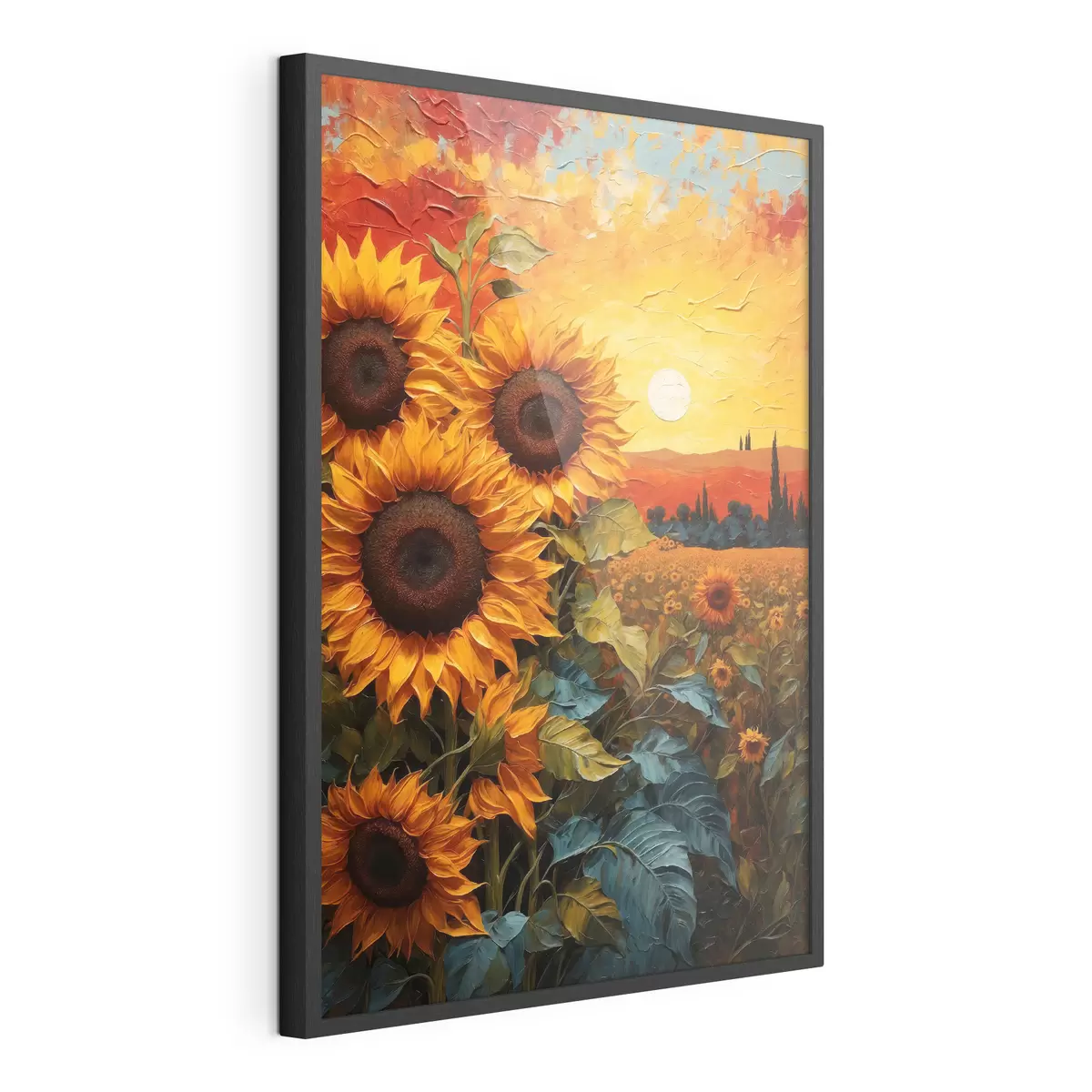 Poster Champ de tournesols au coucher du soleil f43460