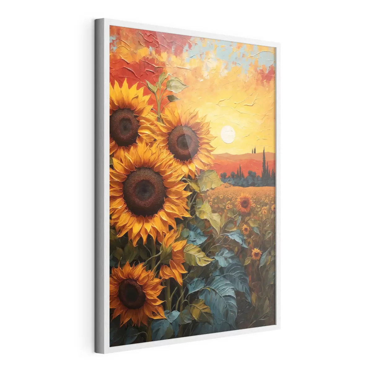 Poster Champ de tournesols au coucher du soleil f43460
