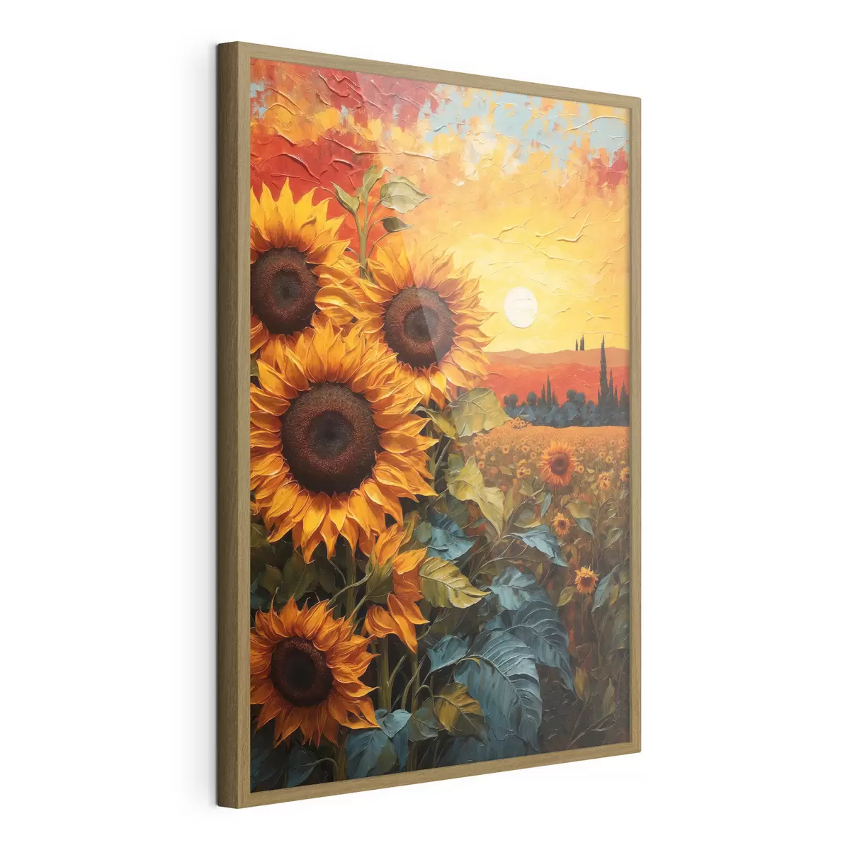 Poster Champ de tournesols au coucher du soleil f43460