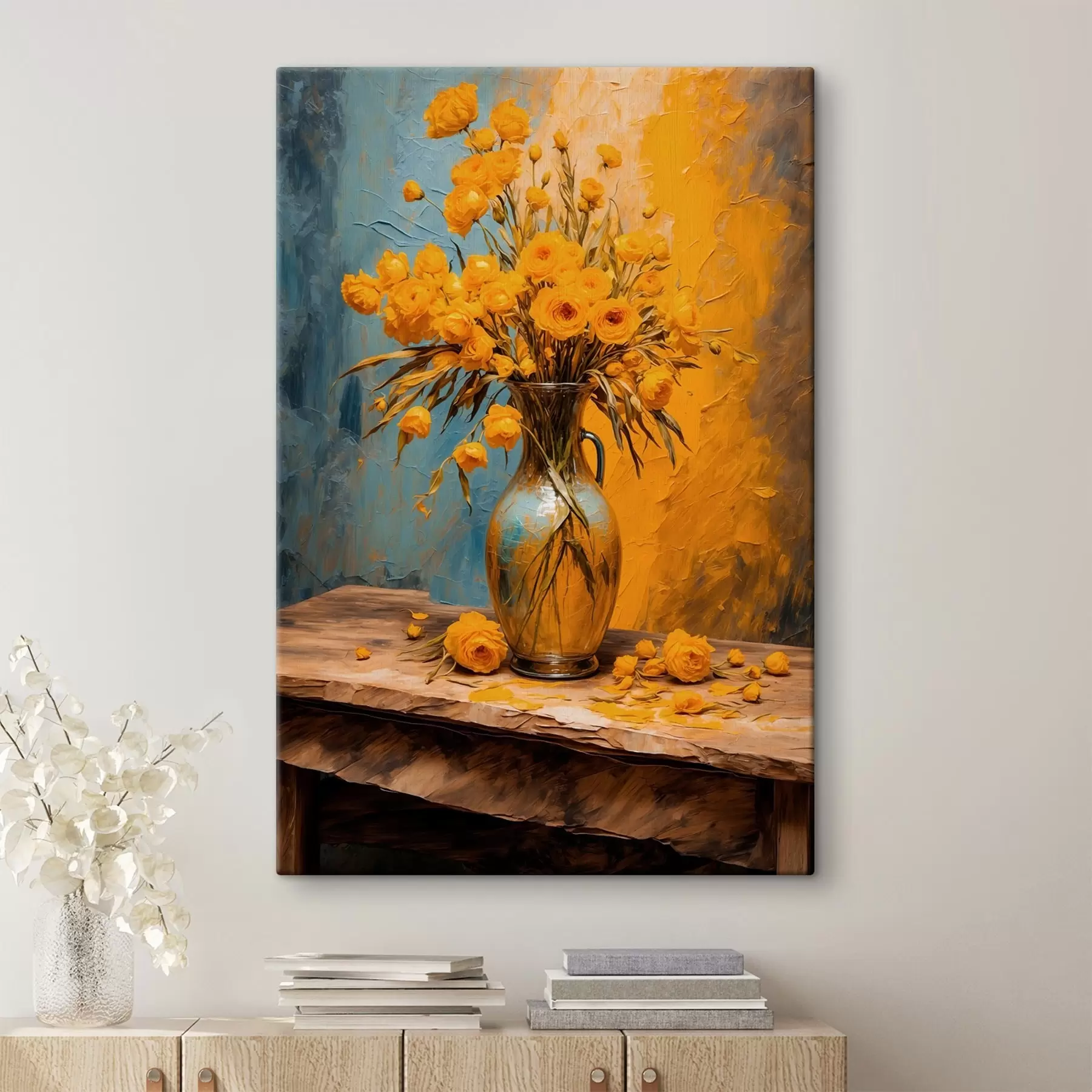 Papier peint Fleurs jaunes dans un vase sur une table s43462