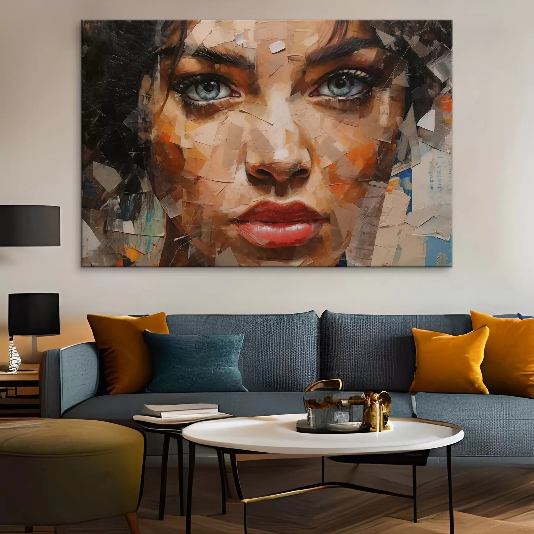 Tableau Le visage d'une fille fait de journaux s43467