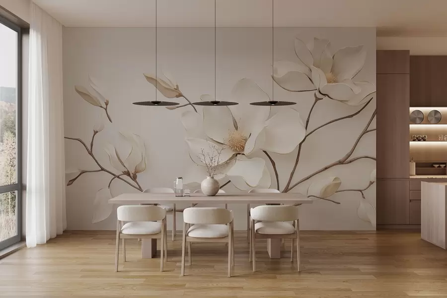 Papier peint Fleurs de magnolia dans des tons pastel délicats w03645
