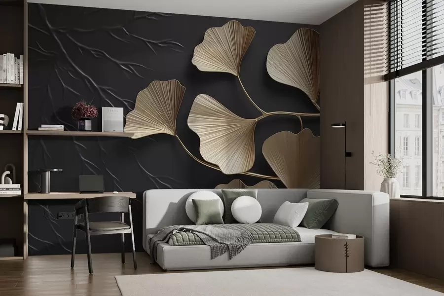 Papier peint Feuillage volumétrique sur un mur sombre w03650v1