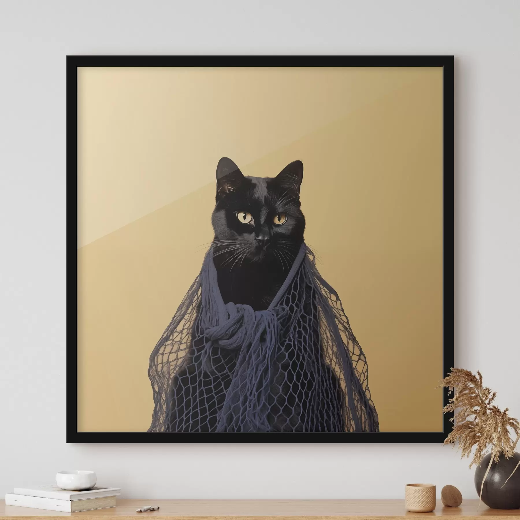 Papier peint Chat noir dans un filet f43959