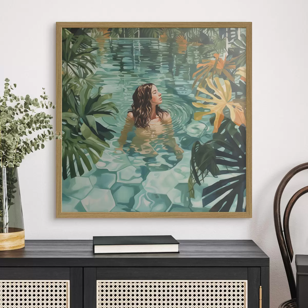 Poster Fille dans la piscine imitation peinture f43961