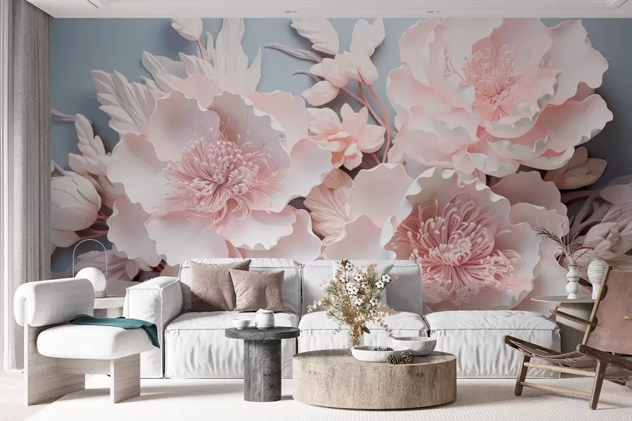 Papier peint Fleurs roses volumineuses aux nuances délicates w08988