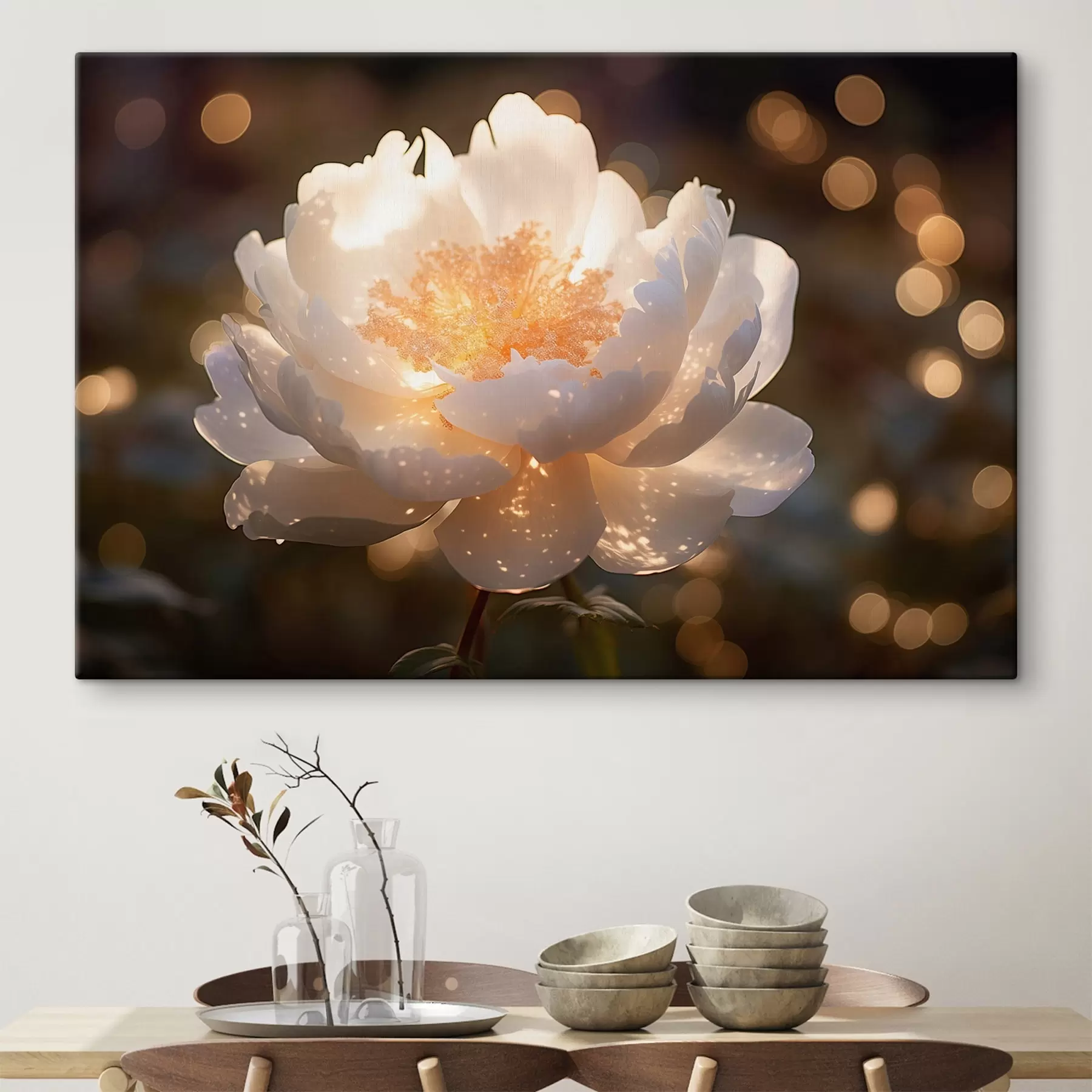 Tableau Fleur blanche avec centre lumineux s43949