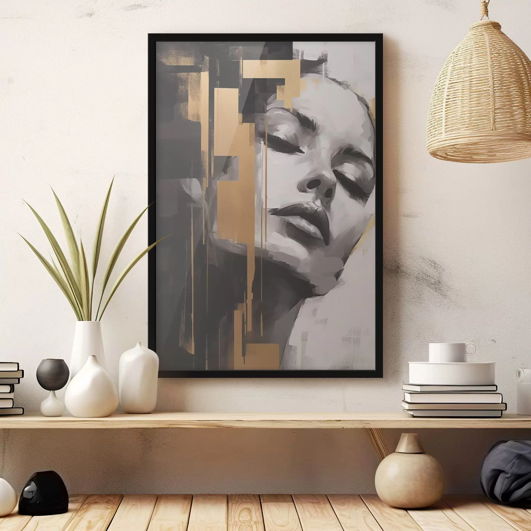 Papier peint Portrait de femme aux accents géométriques f43989