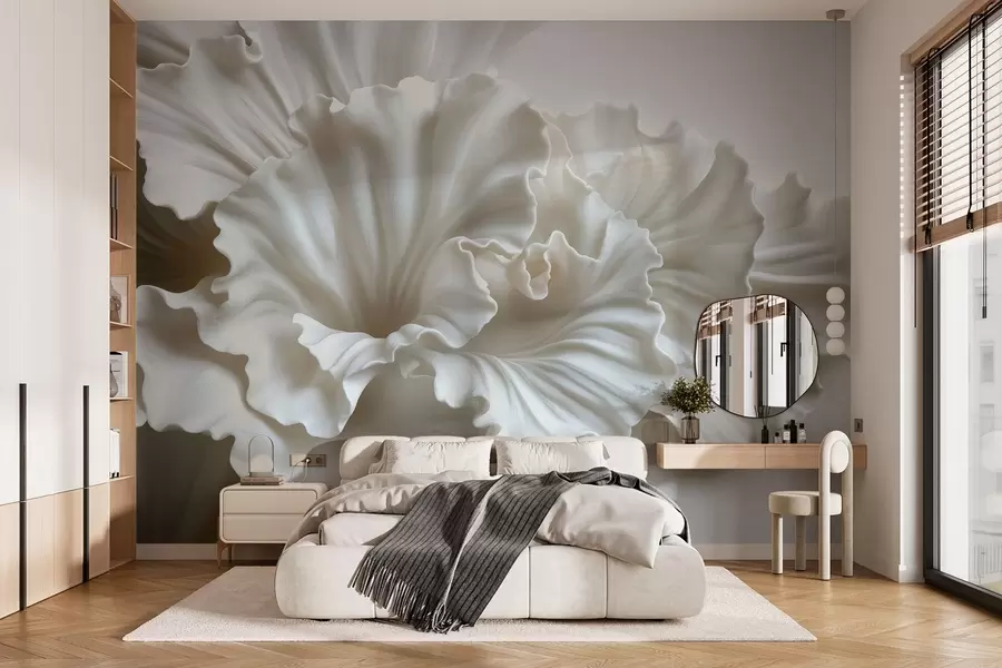 Papier peint pétales blancs délicats aux bords ondulés complexes w03620
