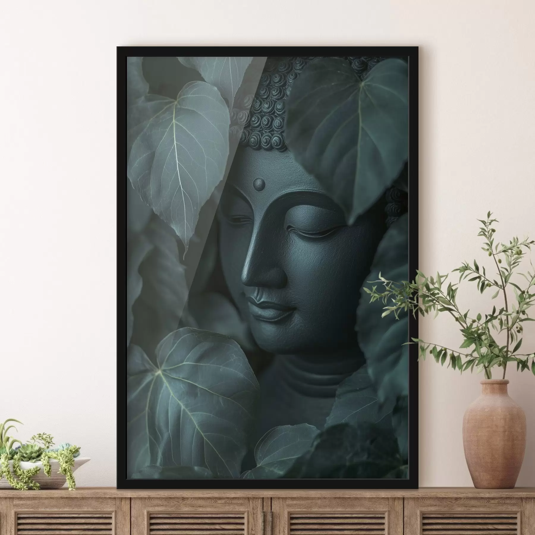 Papier peint Bouddha dans les feuilles vertes, bouddhisme, tropical, réalisme f44004