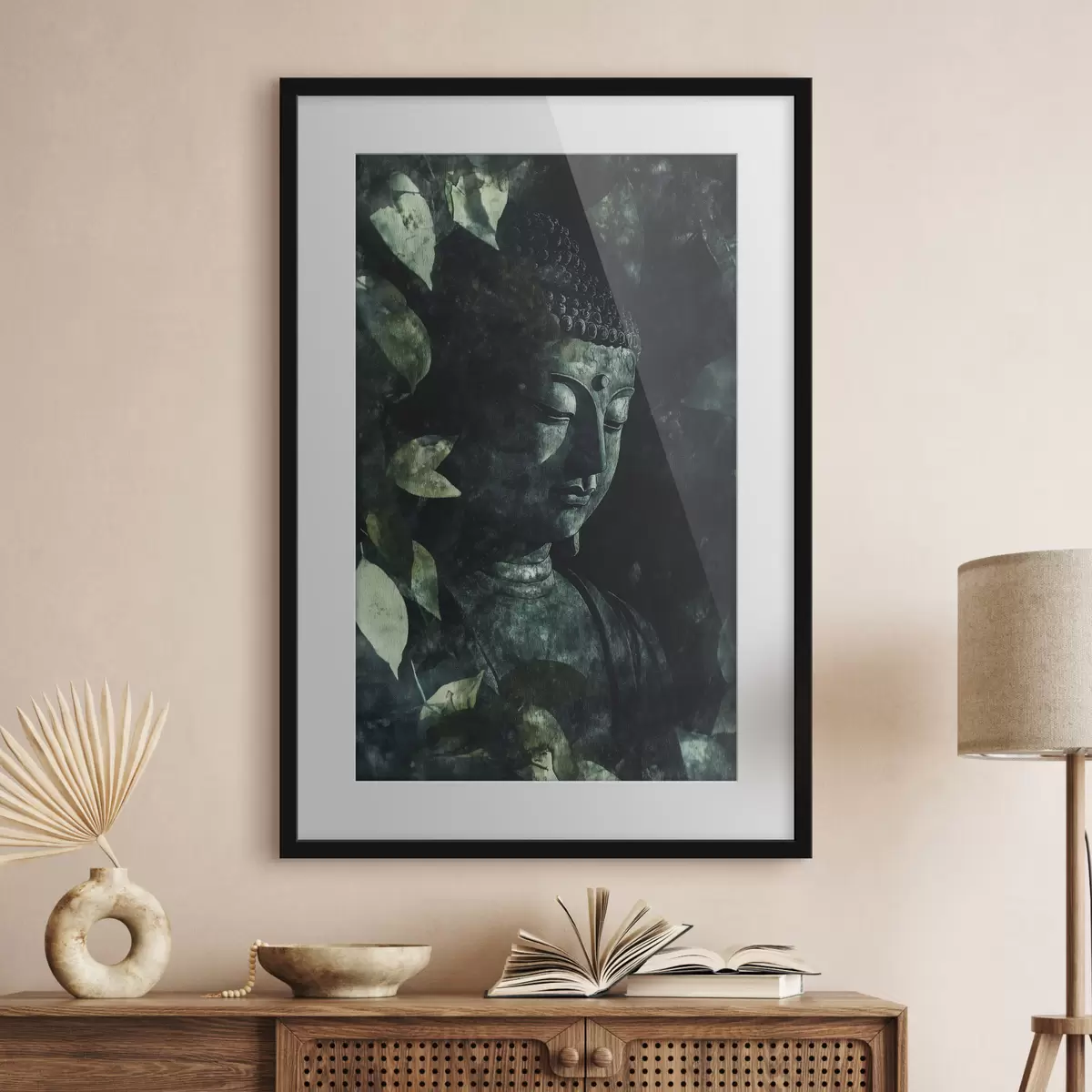 Poster Bouddha parmi les feuilles f44029