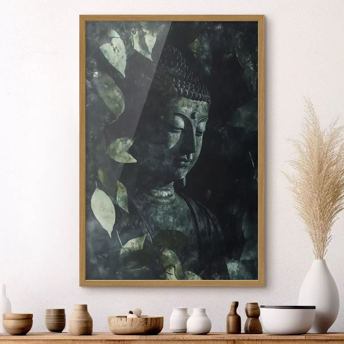 Poster Bouddha parmi les feuilles f44029