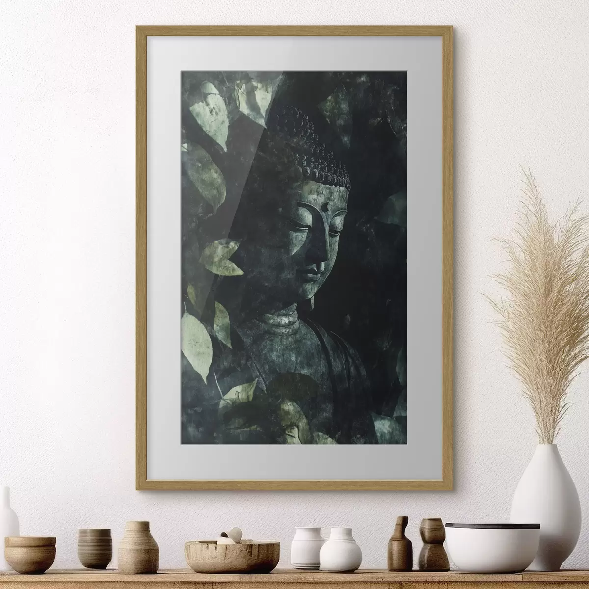 Poster Bouddha parmi les feuilles f44029