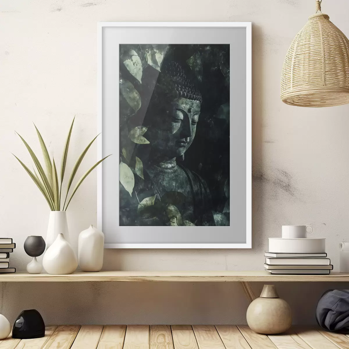 Poster Bouddha parmi les feuilles f44029