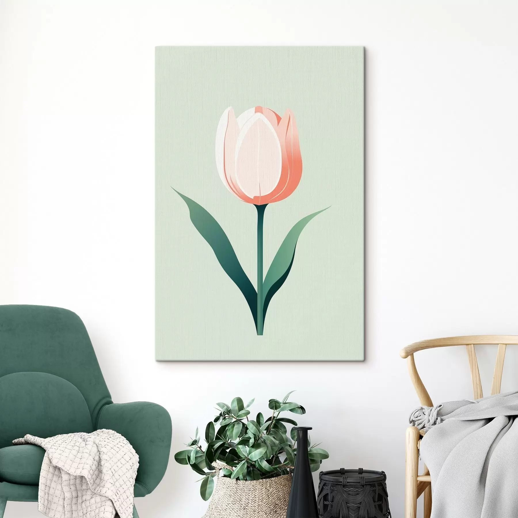 Tableau Tulipe peinte sur fond vert clair s44000