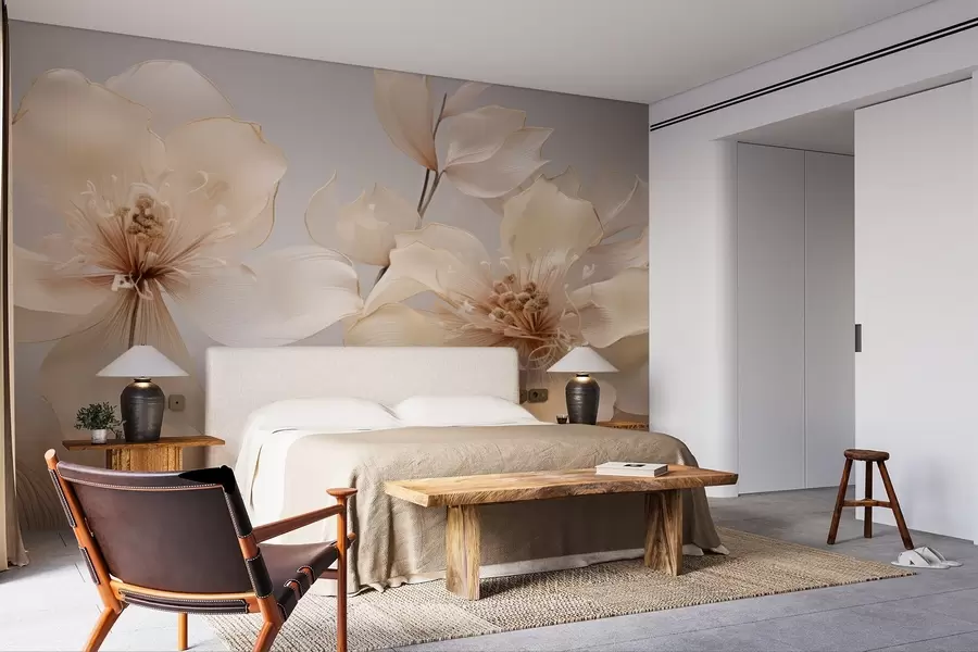 Papier peint Fleurs d'air beige dans des tons doux w09016